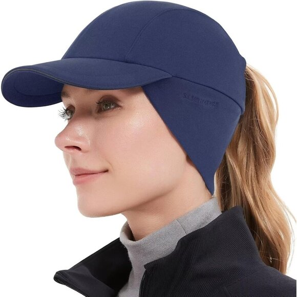 〽️Women\'s Navy Winter Reflective Fleece Ponytail Hat with Ear Warmers main image 4